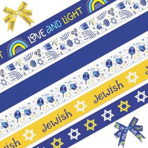 ALIBBON 6 Rolls 30 Yards 3/8" Hanukkah Ribbon Chanukah Grosgrain Ribbons for DIY Crafts Hanukkah Decor, Star of David Ribbons White Blue Ribbons for Jewish Gift Wrapping Bows Crafting Supplies