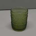 Vintage Glassware Drinking Glasses Set of 6,12 oz Hobnail Glass Cups,Embossed Green Water Tumbler,for Beer,Cocktail,Whiskey,Juice and Various Mixed Drinks- 1 Cleaning Brush