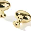 khtumeware 6 Pack 1-3/8 inch(35mm) Polished Brass Cabinet Knobs Dresser Knobs Oval Unlacquered Brass Drawer Knobs Kitchen Cabinet Hardware Egg Knobs for Dresser Drawers