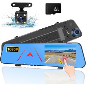 4.5 Inch Rear View Mirror Camera for Car with 64G TF Card, 1080P IPS Screen/Loop Recording / 150 Wide Angel/Night Vision/G-Sensor/Parking Assistance