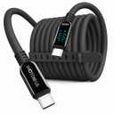 10ft Silicone USB-C to USB-C Cable with LED Power Display, Real-Time Digital Screen Shows Fast Charging Wattage, Extra Long Soft Touch Cord for iPhone, Pixel, iPad, Tablets, MacBook, Laptops