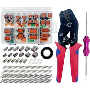 237 PCS Deutsch Connector Kit with ratchet crimping pliers and Terminal Removal Tool,DT2 3 4 6 8 12 Pin Connectors,IP68 Waterproof Electrical Connector Plug with 80 Pairs Size 16 Stamped Contacts