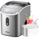 Nugget Ice Maker Countertop, Silonn Chewable Pellet Ice Machine with Self Cleaning Function, Pebble Portable Ice Maker with Ice Scoop for Home Kitchen Office, Stainless Steel