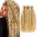 P27/613 Curly Bundles Human Hair Honey Blonde Kinky Curly Bundles Double Weft Brazilian Virgin Remy Hair Extensions 24 26 28 Inch