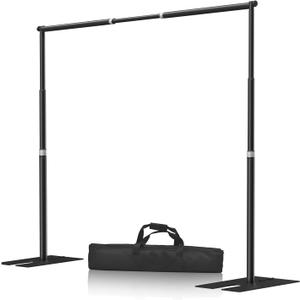 10x10ft Pipe and Drape Stand Kit, Adjustable Heavy Duty Backdrop Stand with Metal Steel Flat Base, Large Extendable Sturdy Photo Background Stand Frame for Wedding Parties Banner Photography (Black)