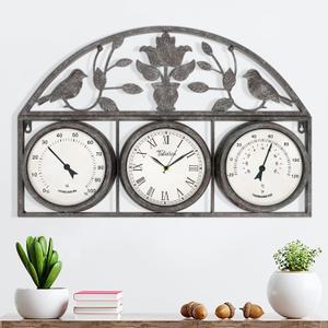 26Inch Large Outdoor Clock,Waterproof Wall Clock with Thermometer and Hygrometer Combo,Weatherproof Non-Ticking Battery Operated Decor Clock for Patio,Garden,Pool,Porch,House Warming Gifts (Brown)