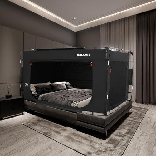 Sidasu Portable Sleeping Bed Tents Twin Bed Tent Portable Blackout Canopy Bed Curtains Cubby Bed 75""*40""*46"" Indoor Bed Tent Breathable Privacy Space on Bed with 3 Doors (Mattress Not Included)