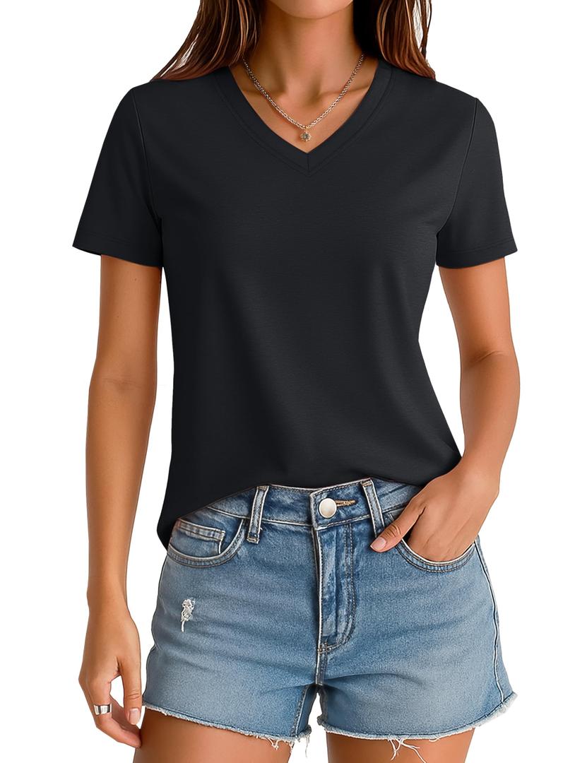 MAGCOMSEN Women's Short Sleeve T Shirt Black L (Black)
