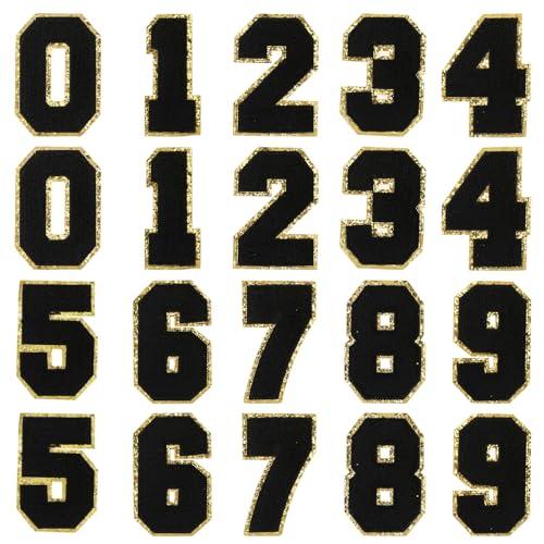 20 PCS Iron on Numbers, 3.15 Inch Iron on Numbers for Jersey, Glitter Sequins Embroidery Applique for Team Uniform Sports Jackets Clothing Bags Decor, Black