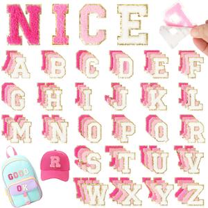 NICEVINYL Self-Adhesive Chenille Letters Patches: 104PCS Pink-Colored Letter Patches Stickers - Varsity Alphabet Initial Patch for Clothing Backpacks Make-up Bags DIY Gifts Decor