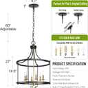 6-Light Black and Gold Drum Chandelier, 21" Brushed Brass Modern Farmhouse Pendant Lighting Fixture for Kitchen Island, Dining & Living Room