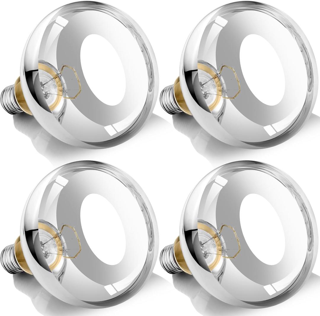 250W Heat Lamp Bulbs, 8000 Hours Rated, R40 Bathroom Shower Incandescent Light Bulb, Infrared Heating for Chickens, Reptiles, Pets, Food, E26 Base, 4 Pack
