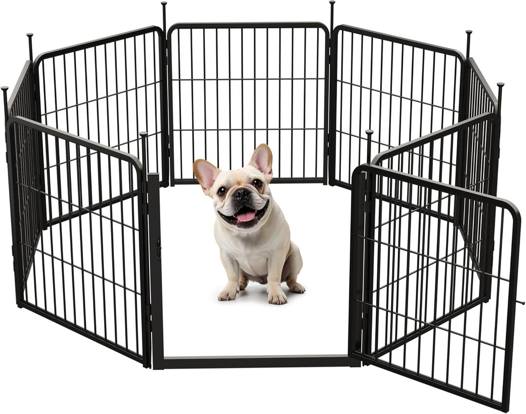SunsGrove Dog Playpen for Indoor, Heavy Duty 24 Inch 8 Panels Dog Playpen for Small and Puppy Dogs, Free and Safe Play Dog Fence, Black