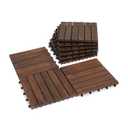 VICTORY RELAX Natural Acacia 12x12 Interlocking Wood Deck Tiles for Balcony, Garden, Patio, Poolside Decor - Waterproof Indoor & Outdoor Flooring - 6 Slats, Round Joints, Pack of 9, Brown Color (9 Pcs - 8.7 Square Ft)