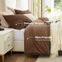 EXQ Home Fluffy Comforter Set Queen Size - Super Soft Faux Fur Stripe Jacquard Comforter 3 Pieces, Taupe Brown Fleece Bedding Set,Winter Warm Bed Set,1 Comforter with 2 Pillowcases