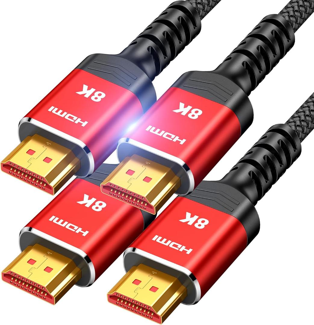 HDMI Cables 3.3FT/1M 2-Pack, Highwings (Certified HDMI 2.1) 10K 8K@60Hz 4K@120Hz 48Gbps HDMI Cord, Ultra High Speed Picture Quality Performance Cable, Braided, HDCP 2.2&2.3, eARC, Ease of Installation (Red)
