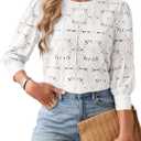 SOFIA'S CHOICE Women's Lace 3/4 Sleeve Shirts Crochet Eyelet Crew Neck Dressy Blouse Sheer Top (XL)