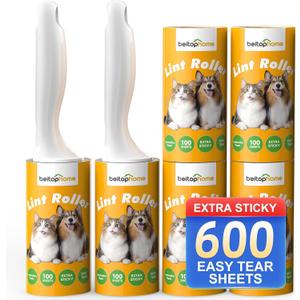 Extra Sticky Lint Roller for Pet Hair, 600 Sheets with 2 Reinforced Handles, Heavy Duty Lint Roller for Clothes, Couch, Furniture & Car