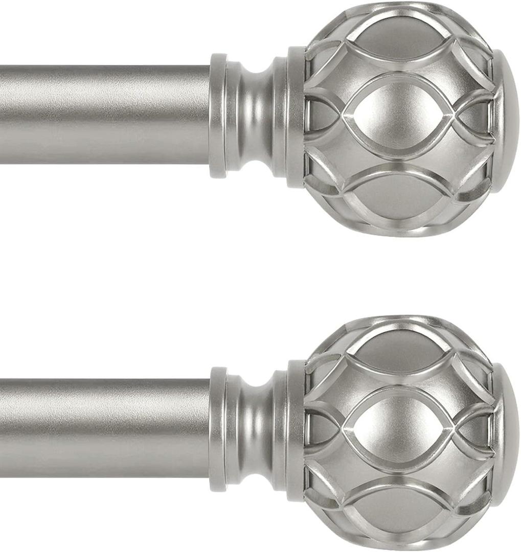 2 Pack Silver Curtain Rods for Windows 48 to 84 Inch(4-7ft),1 Inch Adjustable Curtain Rod,Heavy Duty Curtain Rods,Netted Texture Finials Drapery Rods,Single Window Curtain Rod 36-88",Nickel