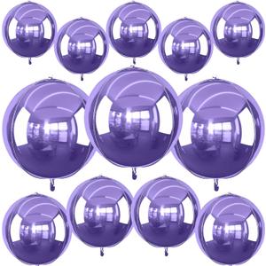 12Pcs Light Purple Round Foil Balloons, 22" 15" 10" 4D Helium Sphere Mylar Balloon, Metallic Purple Foil Balloon for Birthday Graduation Wedding Anniversary New Year Eve Disco Prom Party Decorations