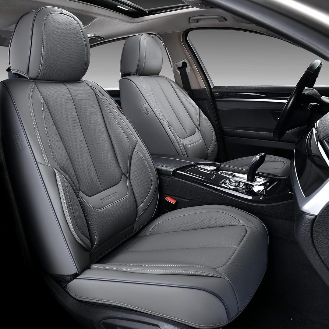 Coverado Car Seat Covers Full Set, Seat Covers for Cars, Gray Car Seat Cover, Car Seat Protector Waterproof, Nappa Leather Car Seat Cushion, Front and Back Seat Covers Universal for Most Vehicles (FullSet)