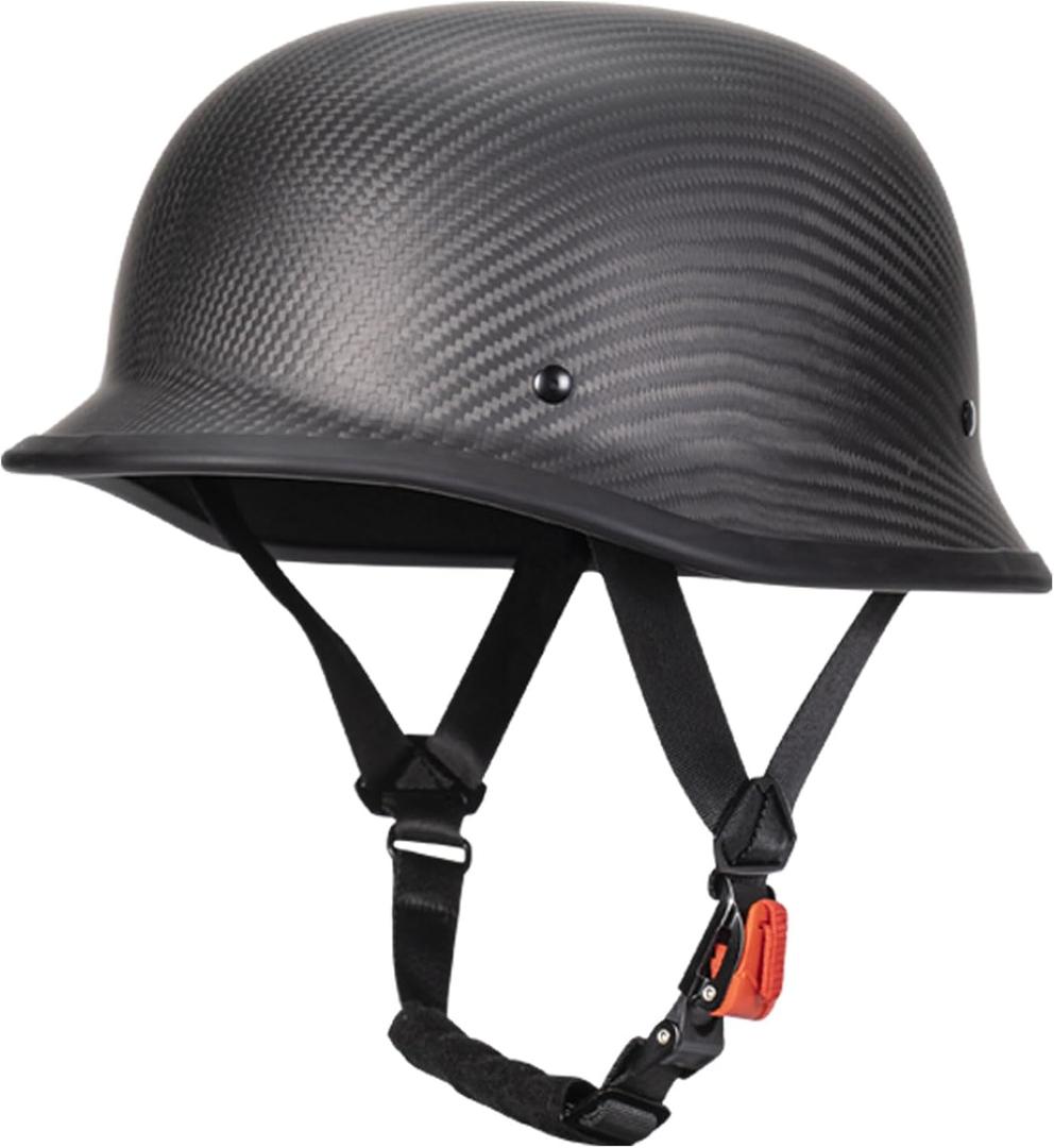 Vintage Motorcycle Half Helmets, Carbon Fiber Open Face Retro Motorcycle Helmets, German Style Half Shell Dot Helmet (S, Black)
