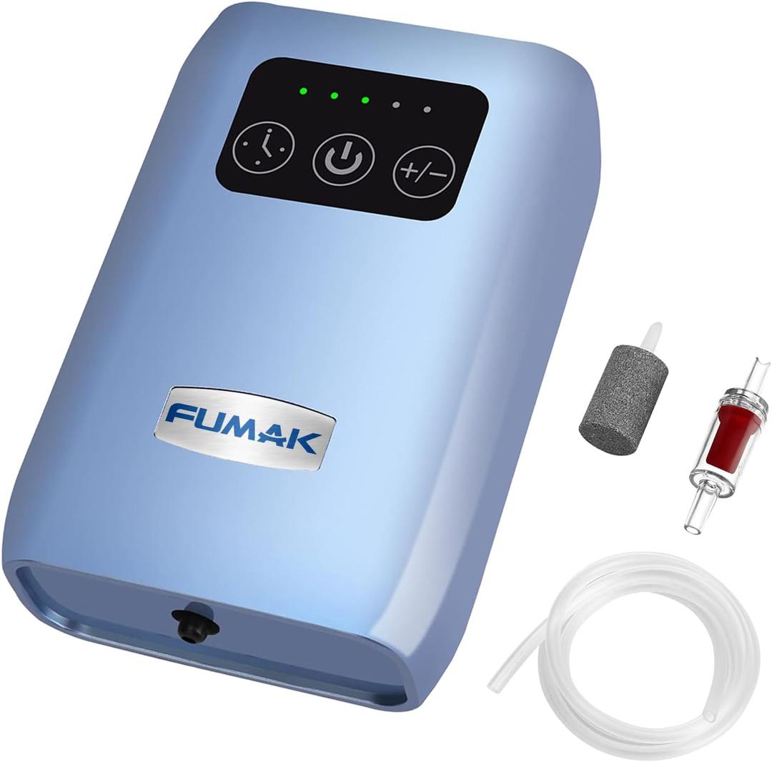 Aquarium Air Pump, USB Rechargeable Lithium Battery Powered Portable Air Pump for Fish Tanks, AC/DC Dual Mode Oxygen/Aerating Pump for Outdoor Fishing, Emergency, Power Cuts (For Aquarium up to 60 Gal)