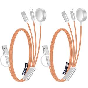 2Pack Multi Charging Cable Cord for Travel Essentials,Apple Watch Charger,iPhone Charger,[3-in-2] Type C/L Cable Portable Designed for iWatch,iPhone 17-8,Galaxy S25-21,AirPods,iPad-4FT Orange
