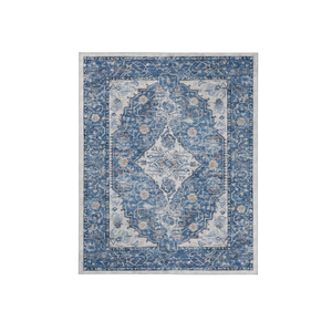 Eleisa 8x10 Area Rugs for Living Room, Blue Machine Washable Low Pile Area Rug, Stain Resistant Vintage Home Decor Rug for Bedroom, Dining Room, Home Office