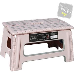 Folding Step Stool - 9" Height - Holds up 300 Lbs Lightweight Foldable Stepping Stool is Sturdy Enough to Support Adults & Safe Enough for Kids. Skid Resistant and Open with one flip (Dusty Pink)
