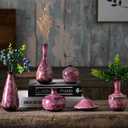 Pink Ceramic Bud Vases, Set of 6 Small Glazed Pottery Vases for Floral Arrangements, Decorative Rustic Vases for Modern Farmhouse Home Decor, Living Room, Dining Table Centerpieces