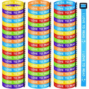 Landical 60 Pcs I Love to Read Wristbands Back to School Adjustable Webbing Bracelets Colorful Motivational Reading Bracelets for School Book Lover Gifts Classroom Rewards Reading Prizes Teacher Award