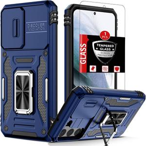 FRLMOOES for Samsung Galaxy S20 FE Case with 2 Screen Protectors,Built-in Slide Camera Cover,for S20 FE Case with 360°Stand Shockproof Anti-Scratch Military-Grade Drop Heavy Duty Protection Dark Blue