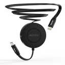 AGVEE 1.6ft Fixed / 3.3ft Extend USB-C to Lightning Charger Cable Mountable One Way Retractable 27W Fast Charging Cord, Pocket-Sized for iPhone 14 13 12 11 XS, Desk Organizer, Black