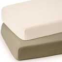 Lulumoon Mini Crib Sheets Muslin: Soft Cotton Fitted Mini Crib Mattress Sheets for Boys and Girls 2Pack (Olive & Cream)