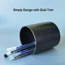HANKOR Ceramic Pencil Holder for Desk - Cute Gold Trim Pen Aesthetic Makeup Brush Cup Holder Organizer for Desktop Storage Stationery Office Home Supplies, Black