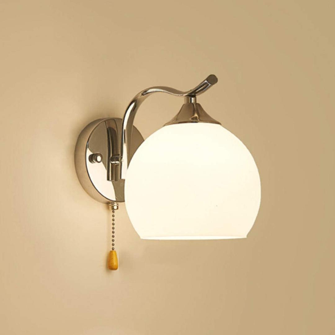 Mobestech Wall Light Modern Globe Lampshade LED Wall Sconce with Pull Chain Swith for Home Living Room Bathroom Staircase Hallway