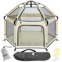 POP 'N GO PLAYPEN - Indoor & Outdoor Baby Playpen for Babies and Toddlers - Baby Beach Tent, Foldable, Portable W/Canopy, Travel Bag, & Mosquito Net - Pop Up Pack and Play Tent (Warm Ivory)