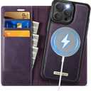 Wallet Case for iPhone 16 Pro Max Compatible with Magsafe, 2-IN-1 PU Leather Flip RFID Blocking Card Holder Stand Shockproof Magnetic Detachable Cover for iPhone 16 Pro Max 6.9", Retro Purple