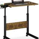 Klvied Standing Desk with Cup Holder, Height Adjustable Mobile Laptop Stand on Wheels, Ergonomic Rolling Workstation for Home Office, Portable Overbed Table for Couch & Bedside, Walnut Finish, 23.6" X 15.7" X 27.9" - 37.2"