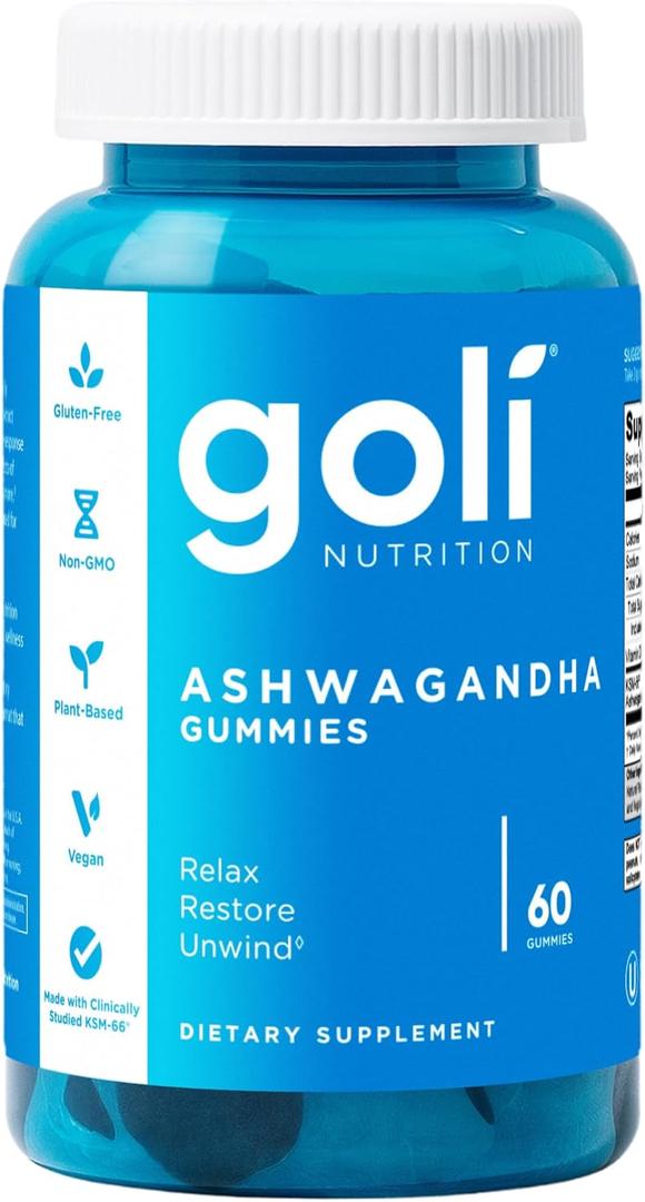 Goli Ashwagandha & Vitamin D Gummy - 60 Count - Mixed Berry, KSM-66, Vegan, Plant Based, Non-GMO, Gluten-Free & Gelatin Free Relax. Restore. Unwind, Pack of 1, Best By: 10/2027