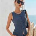 Kate Kasin Women Summer Going Out Tank Tops Y2K, Button Up Sleeveless Top, Ribbed Knit Sweater Vest Trendy (XL)