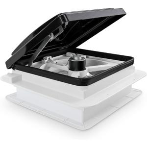 11" x 11" RV Roof Vent Fan With 12V Manual Riser Reversible Manual Lift with Black Lid, 13.8 X 13.8 X 5