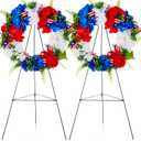 Crowye 4 Pcs Independence Day Cemetery Wreaths with Stand Set 15. 75in Memorial Day Patriotic Gravestone Wreath 30in Easel Stand for 4th of July(Classic Style)