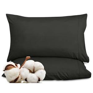 ROYALE LINENS 300 Thread Count 100% Long Staple Combed Cotton Pillowcases Set Of 2 - Ultra Soft - Standard Bed Pillow Cover - 20"x26" - Breathable, Cool & Crisp Percale Black Pillow Cases (Std, Black)