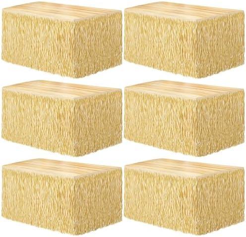 Fovths 6 Packs Luau Grass Table Skirt Fringe Straw Grass Skirt 108 x 30 Inch Hibiscus Hawaiian Table Skirts Rectangle Tropical Luau Party Decorations for Hawaiian Luau Decorations