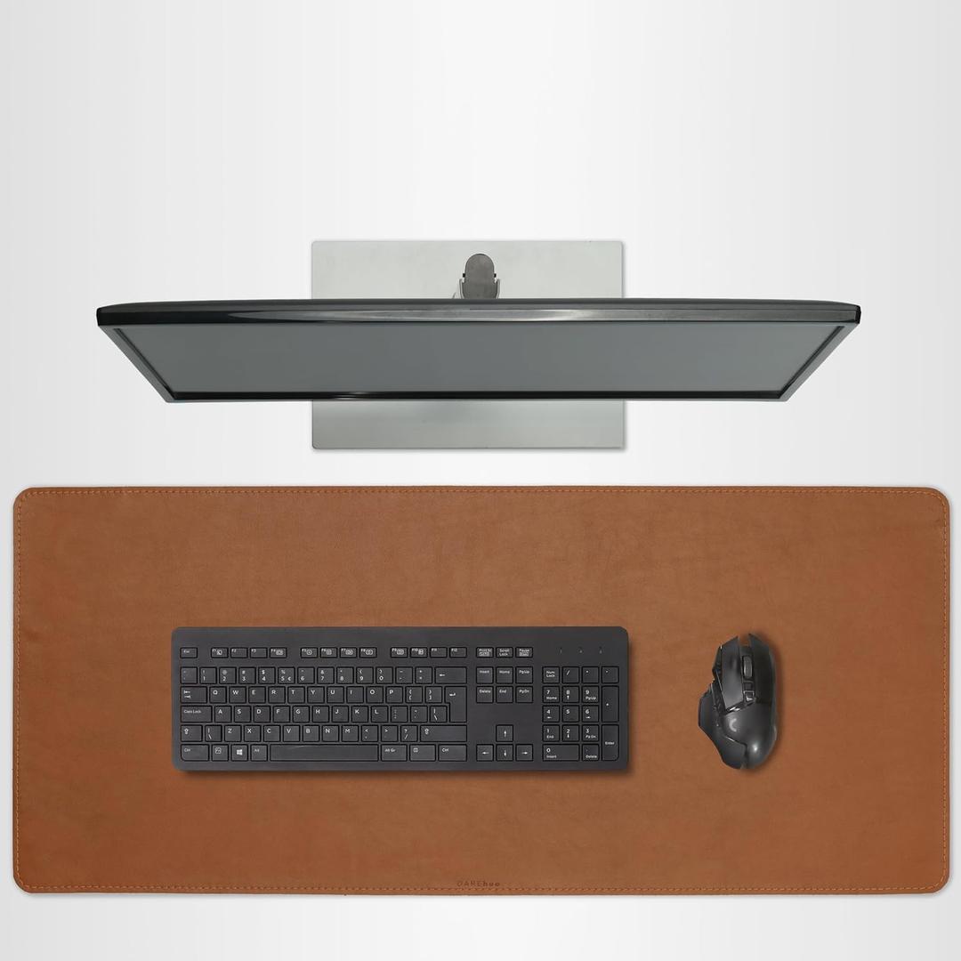 DAREhue - Genuine Leather Desk Mat - L (27.6x11.8 in) or XL (35.4x15.7 in) (Toffee Brown, XL (35.4x15.7 in))