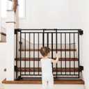 Miumoon 29-45" No Bottom Bar Baby Gate for Stairs, 2-in-1 Auto Close Dog Gate Indoor with Large Walk Thru Door, Hardware Mount Pet Gate for Top and Bottom Stairs (Black, 26.5-43" W x 29" H)