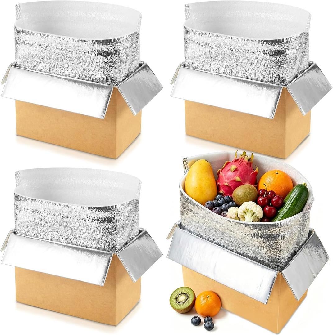 convivium 4 Pack Insulated Shipping Boxes with Aluminum Foil Liner, Thermal Cooler Mailing Boxes for Hot & Frozen Food Delivery (10''x6''x6.5'')