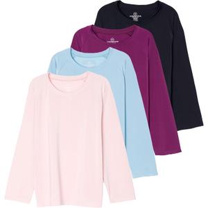 Real Essentials 4 Pack: Girls Rash Guard Swim Shirts Long Sleeve UPF Sun Protection Tops (Ages 416) (S)